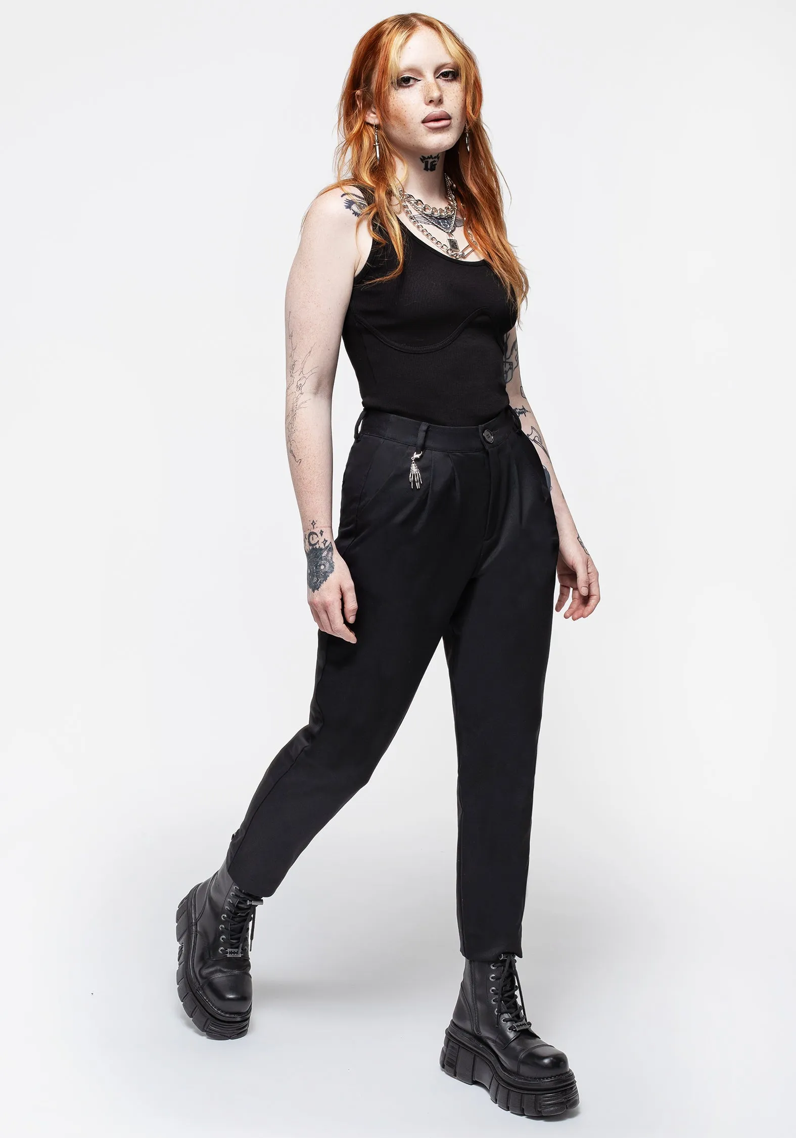 Malverde High Waist Tapered Trousers - Black Sport Fit