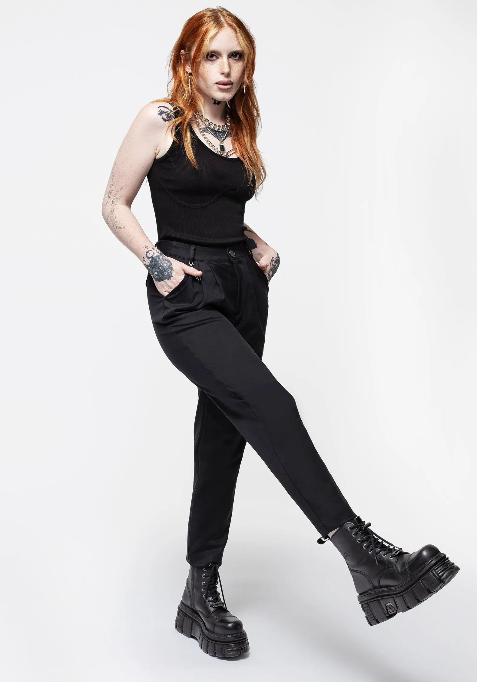 Malverde High Waist Tapered Trousers - Black MoistureWickingLining