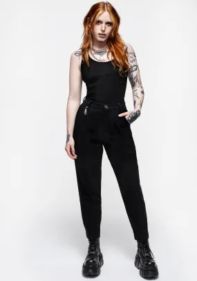 Malverde High Waist Tapered Trousers - Black Comfy Essentials Wear Tear Resistant Fabric