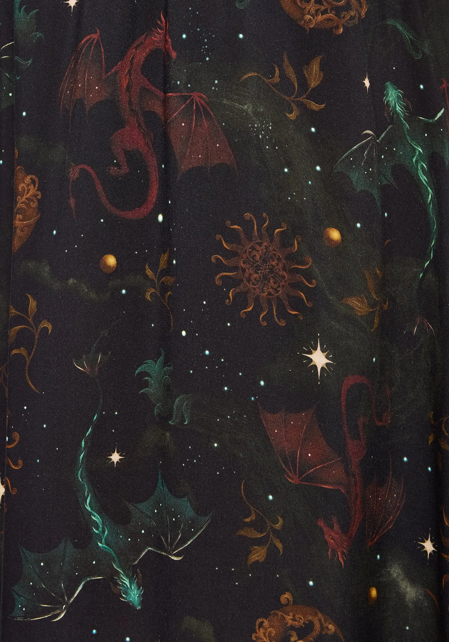 Phoenix Dragon Printed Pleated Midi Skirt Cozy Movement Couture Inspired