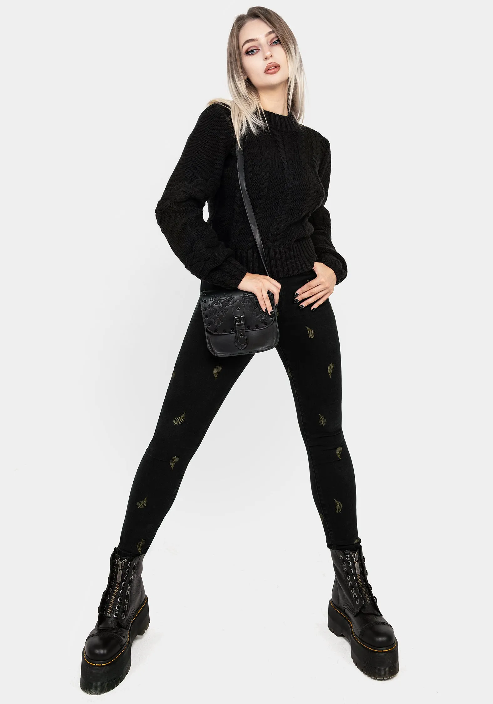 Chill Vibes Osmunda Fern Embroidered Denim Skinny Jeans