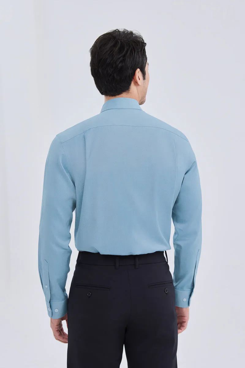 Layered Hemline garden party Waterless Dye Button-Down Smart Shirt | Indigo Blue 25239N
