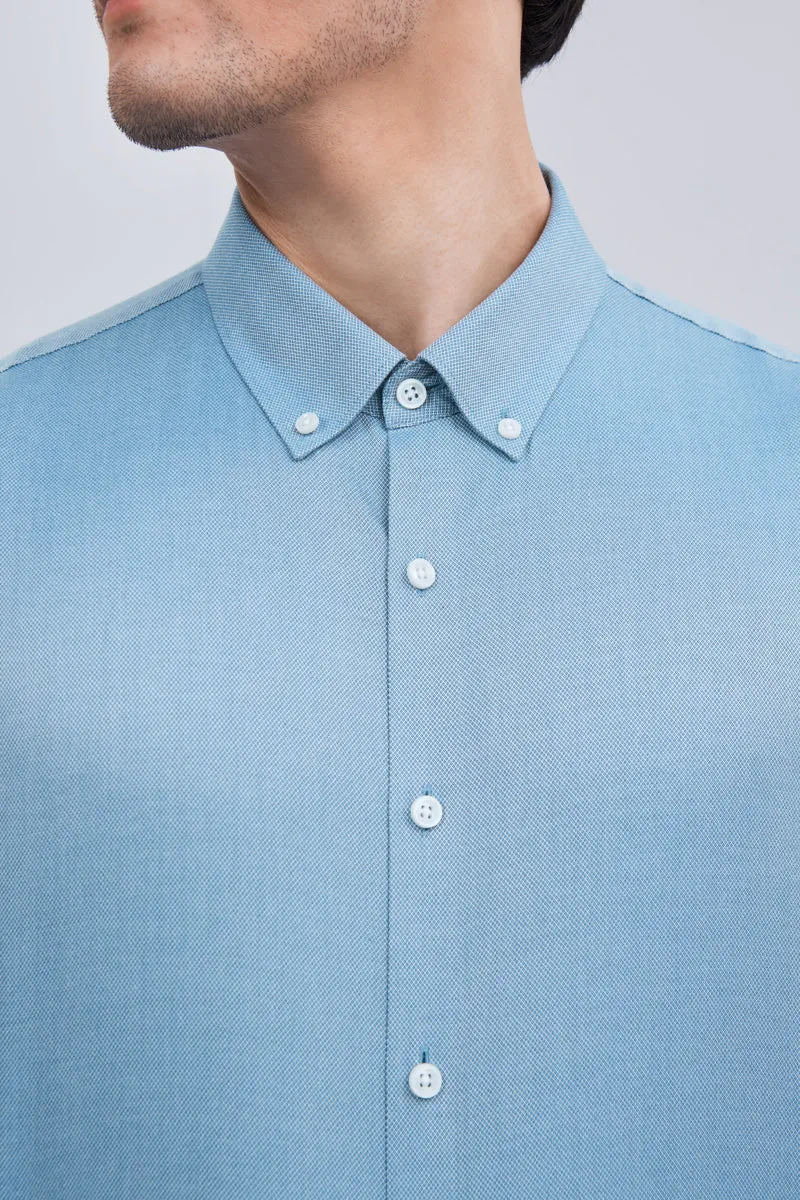 Edgy style Waterless Dye Button-Down Smart Shirt | Indigo Blue 25239N