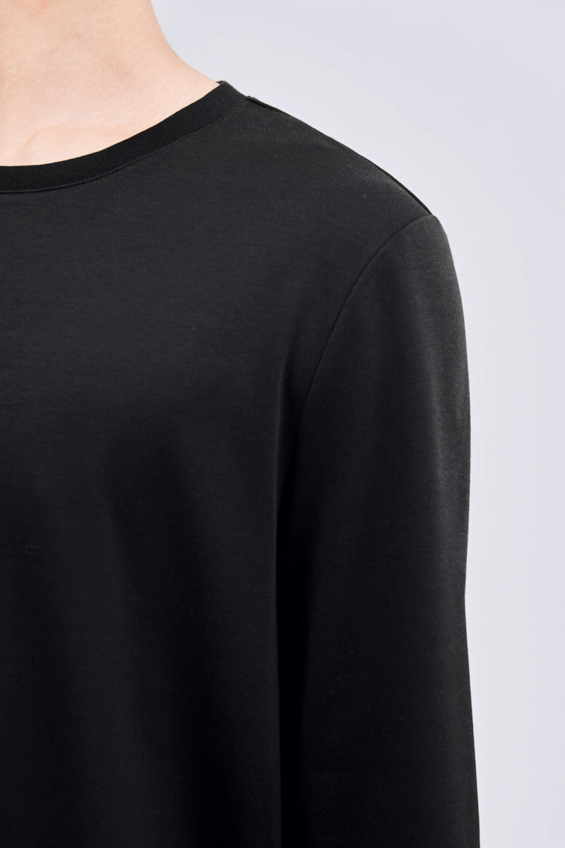 Waterless Dye Long Sleeve Crew Neck T-Shirt | Black BKYD01 AntiStaticLining Adjustable Hem