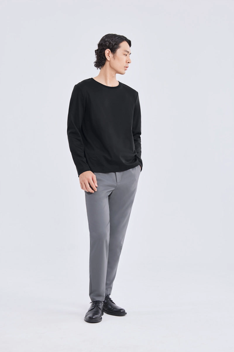 Cozy Comfort Look Waterless Dye Long Sleeve Crew Neck T-Shirt | Black BKYD01
