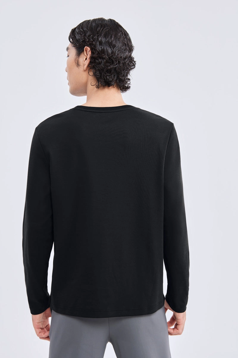 Active Comfort Wear Travel Style Waterless Dye Long Sleeve Crew Neck T-Shirt | Black BKYD01