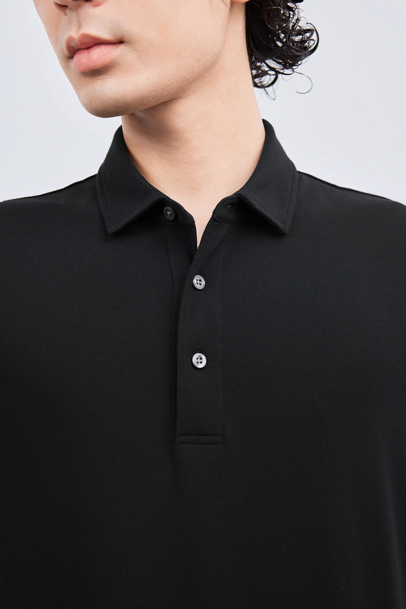 Waterless Dye Pique Polo | Black BKYD01 Modern Casual Placket Reinforcement