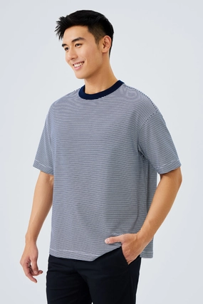 Waterless Dye Relaxed-Fit T-Shirt  | Dark Blue Stripes BLWH01 Weekend Comfort Chic Smart