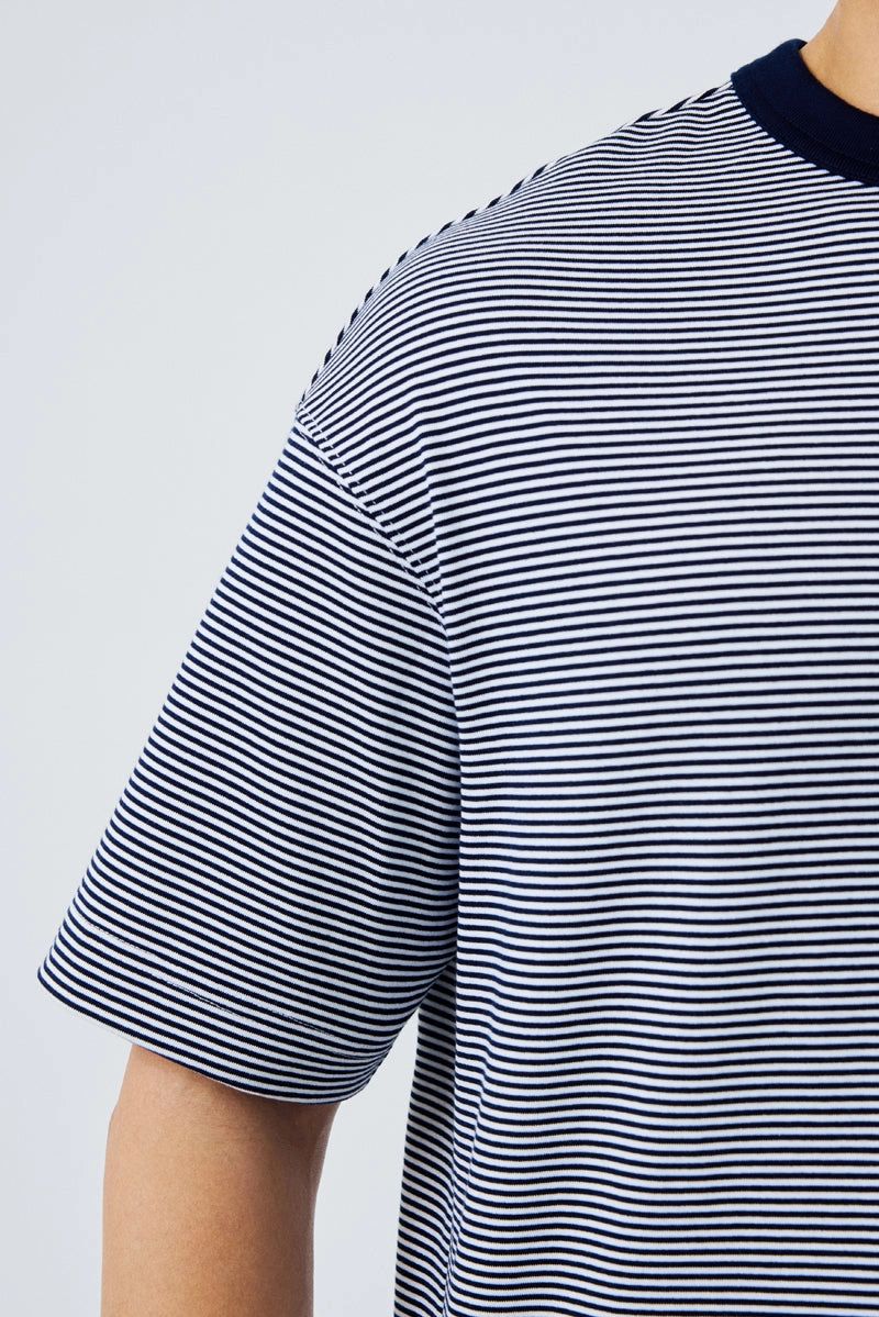 Waterless Dye Relaxed-Fit T-Shirt  | Dark Blue Stripes BLWH01 vacation wear Perfect Layering