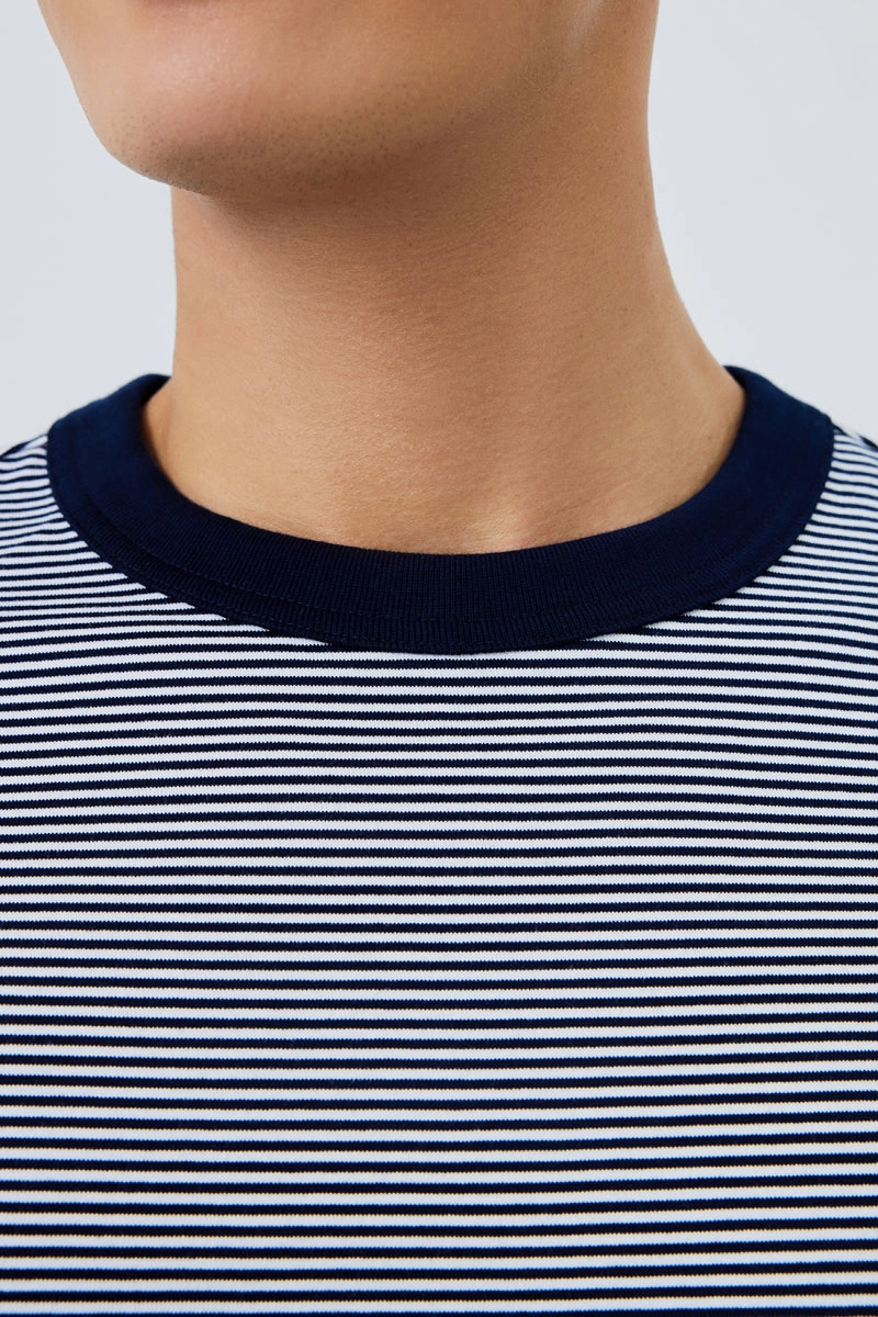 Waterless Dye Relaxed-Fit T-Shirt  | Dark Blue Stripes BLWH01 Affordable Fashion