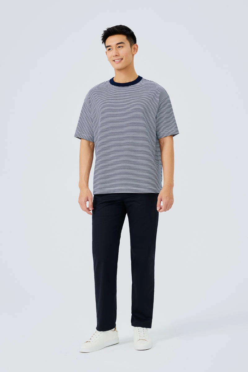Waterless Dye Relaxed-Fit T-Shirt  | Dark Blue Stripes BLWH01 Easy Look Chilly Day Wear
