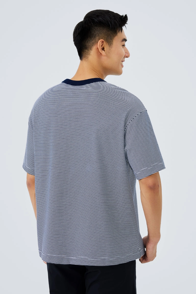 Waterless Dye Relaxed-Fit T-Shirt  | Dark Blue Stripes BLWH01 Casual Appeal