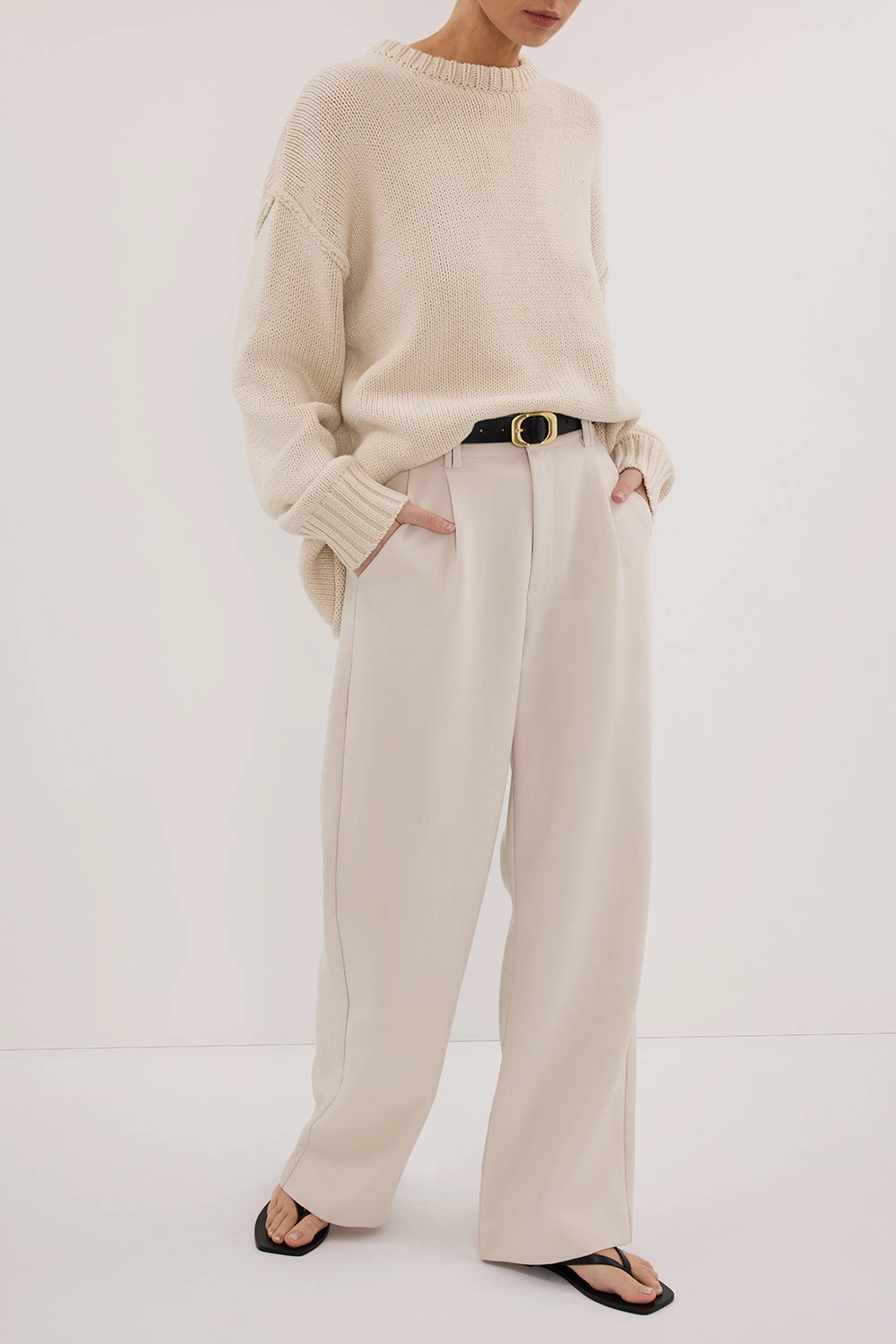 Minimal Waist LowProfileStitching ELLE BONE PANT