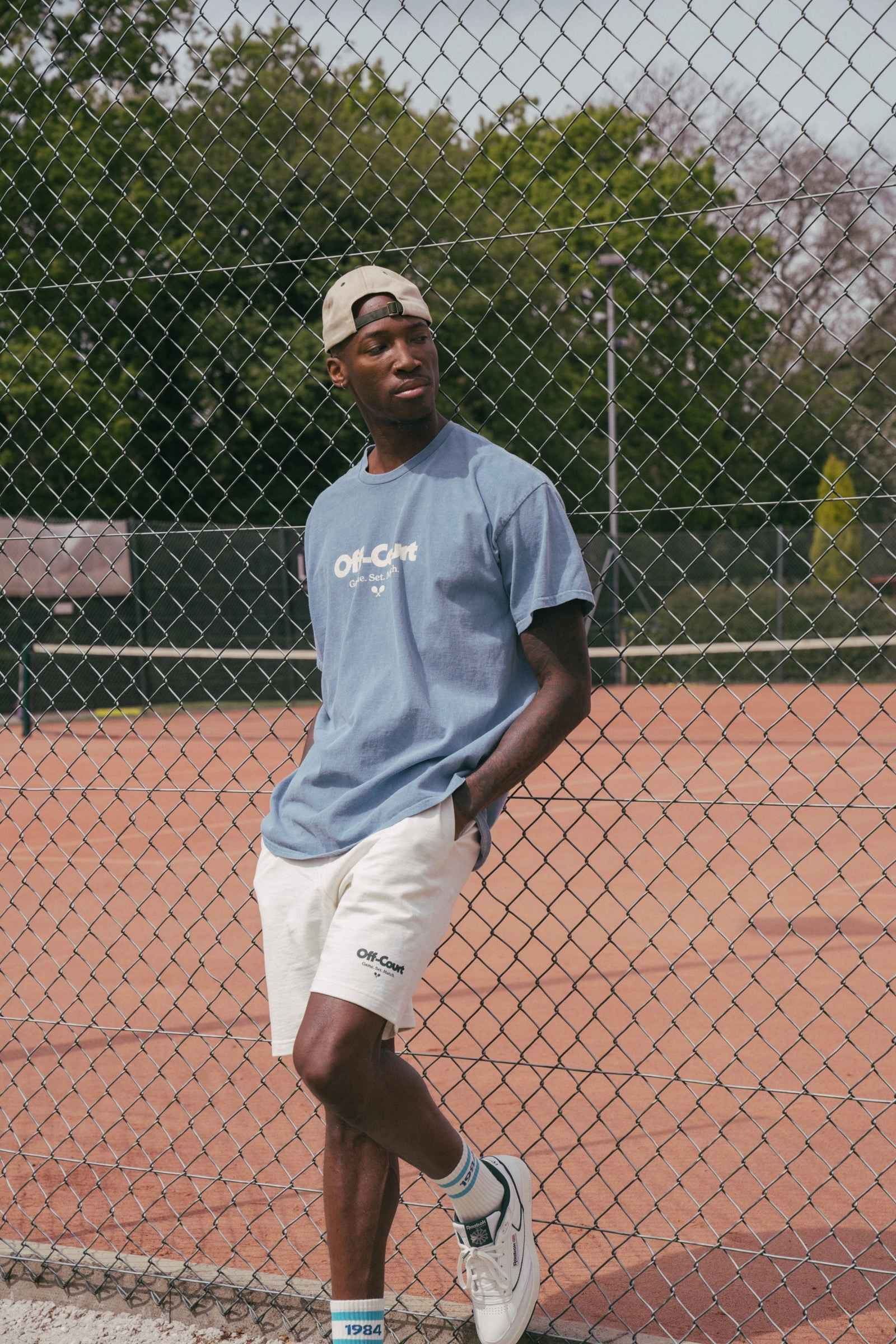 Vice 84 'Off-Court GSM' Vintage Washed Tee - Sky Loose Fit Layered Shoulder Design
