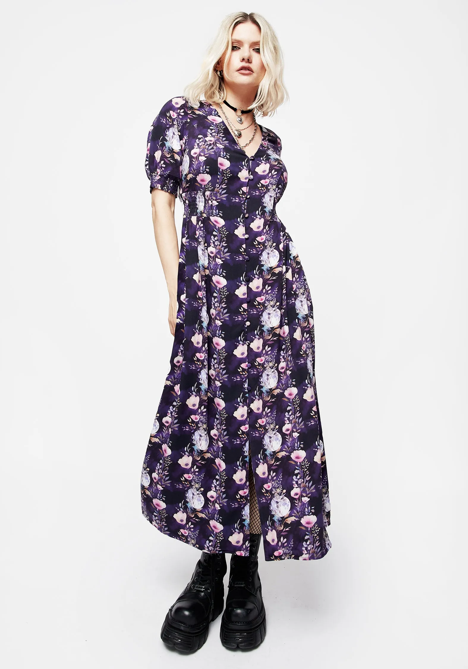 Smooth Tone Calm Beauty Socordia Floral Moon Ruched Waist Midaxi Dress