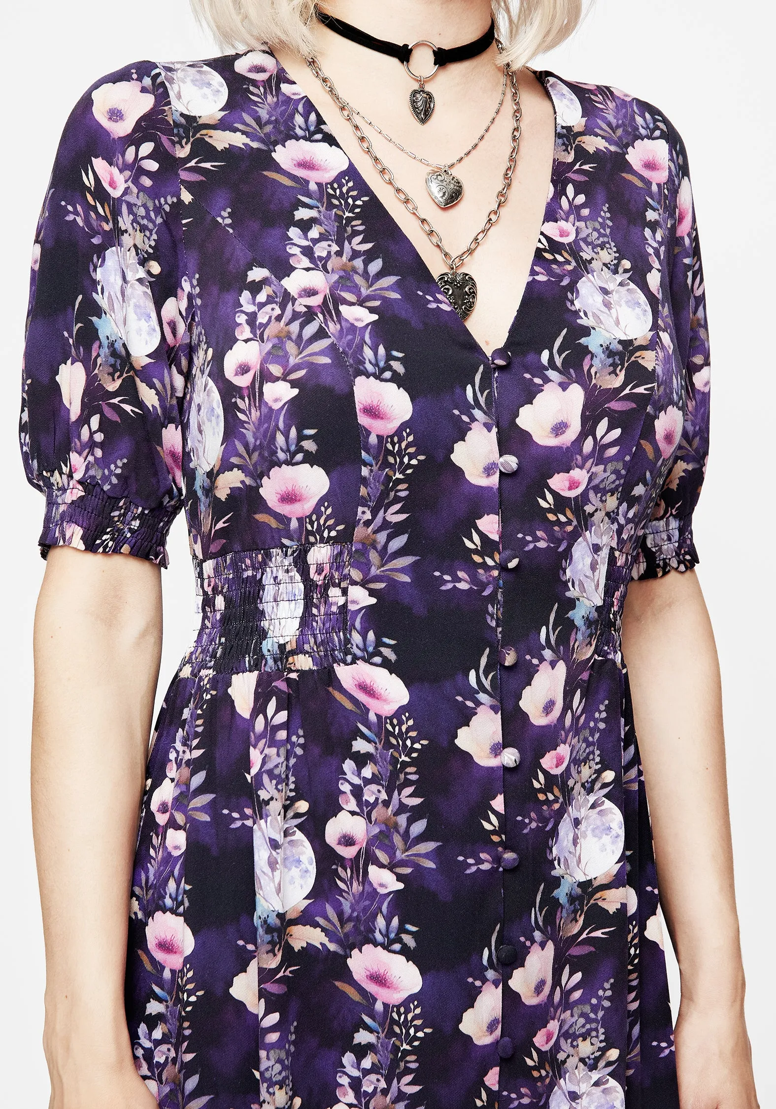 Socordia Floral Moon Ruched Waist Midaxi Dress Fashionable Look Vibrant Design