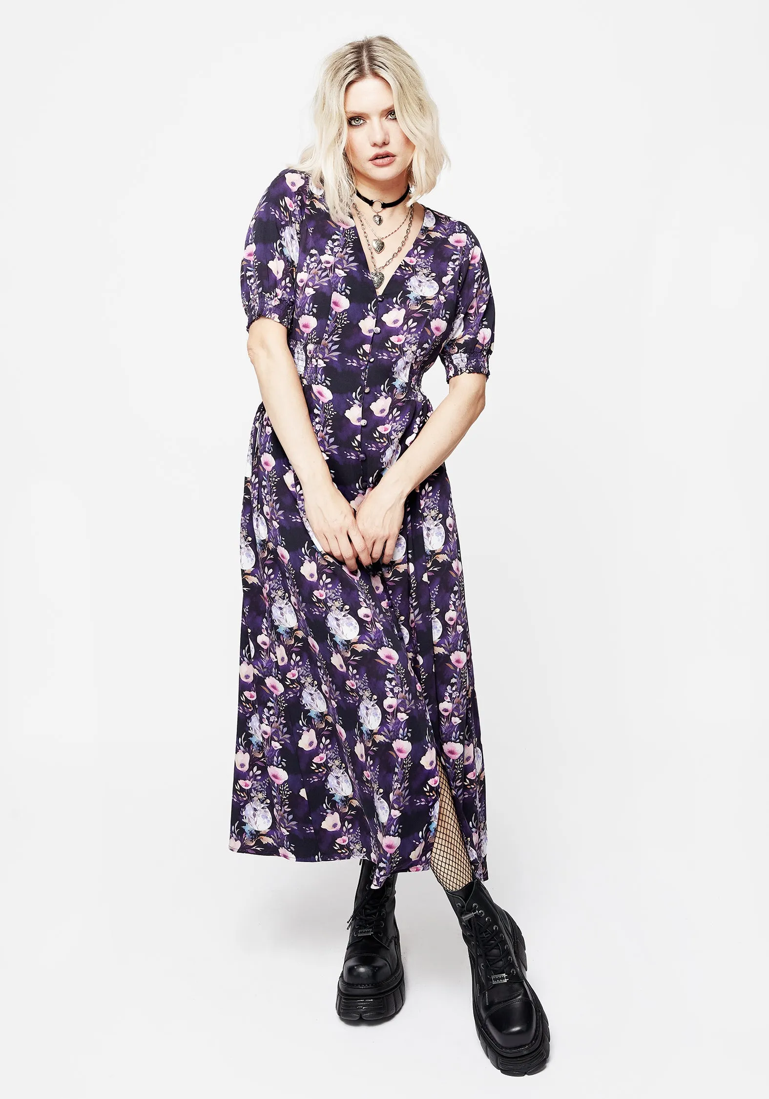 Socordia Floral Moon Ruched Waist Midaxi Dress Magic Day