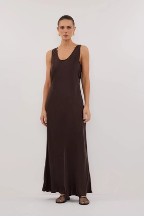 luxe feel Edgy-Look DARCY BITTER CHOC SILK MAXI DRESS