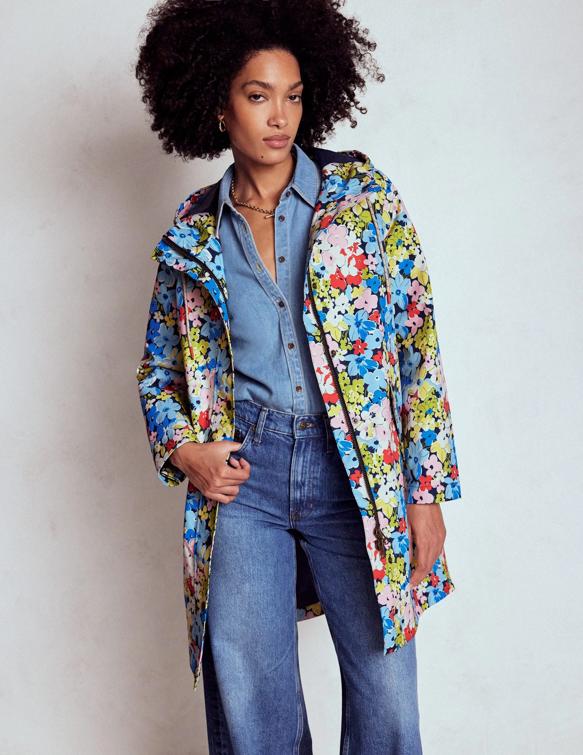 Wells Waterproof Hooded Coat-Multi, Flowerbed Cluster Eco Certified Textile Transition Wear