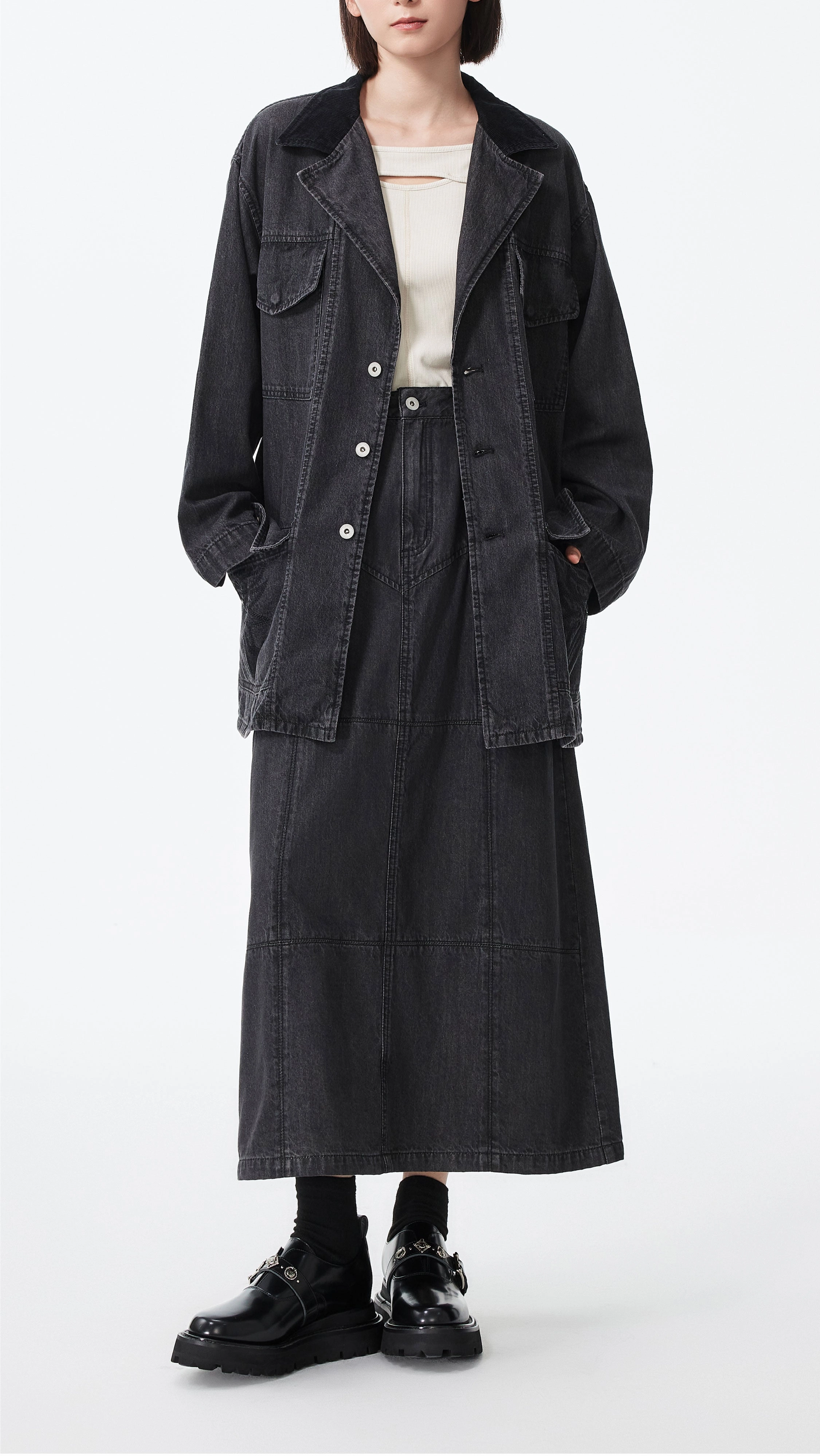 Water Resistant Layered Style Western Denim Pencil Skirt