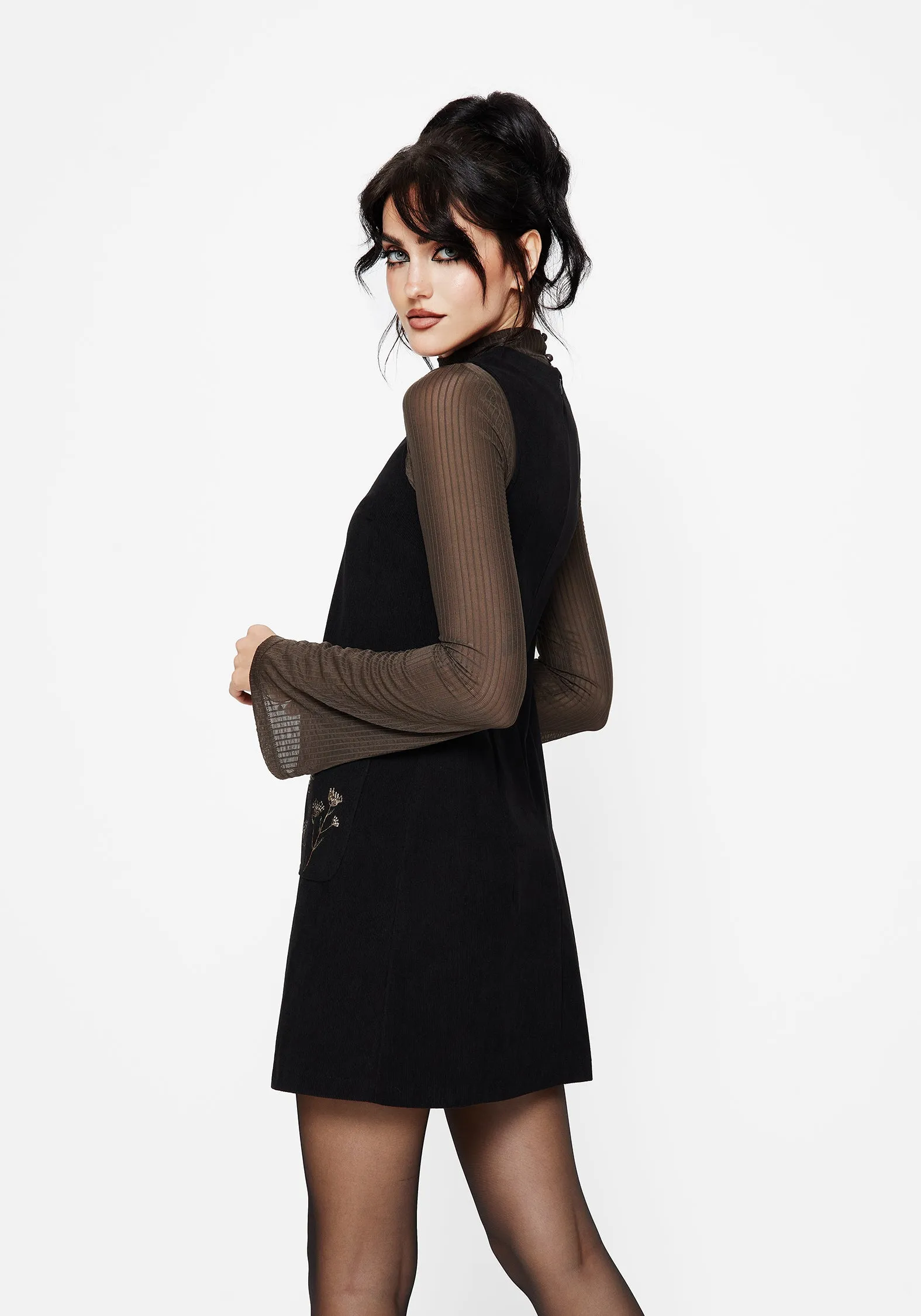 Comfortable and Chic Bloom Soft Griffinfly Embroidered Pocket Cord Mini Dress