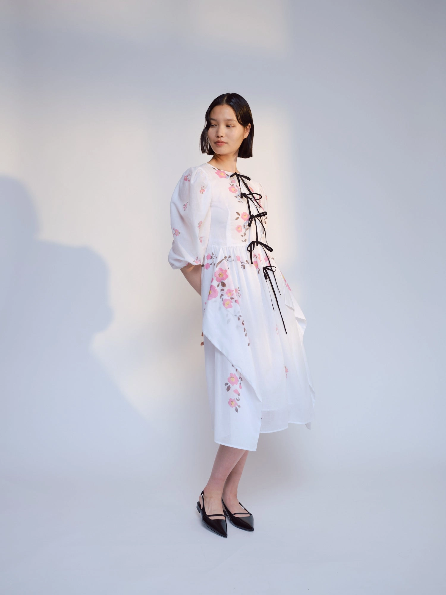 Beauty Feel Casual Tones White Floral Blocks Geraldine Colour Block Printed Dress