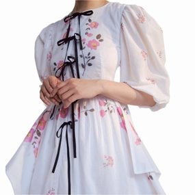 White Floral Blocks Geraldine Colour Block Printed Dress Linen Vibe Comfortable fit-and-flare dress