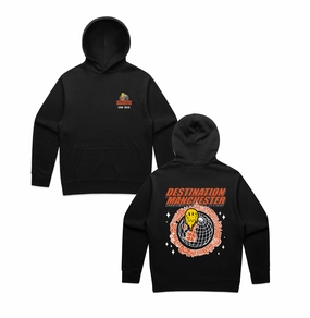 WHP x UN:IK 'Destination Manchester' Hoodie - Black Opossum like Faded Wash Effect