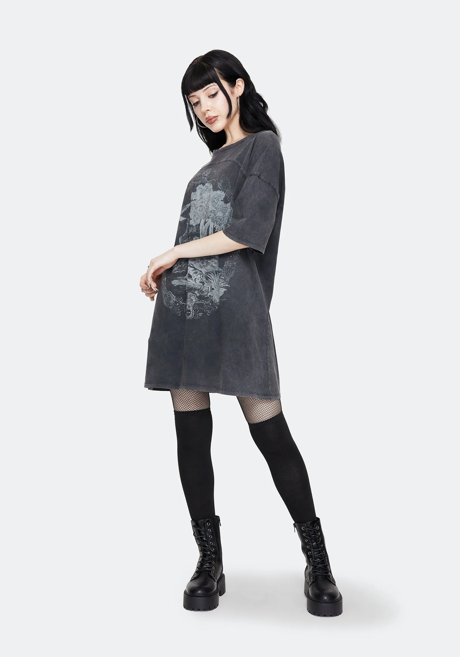 Fall Inspired Wicked Toile Dropped Shoulder Cotton Tee Dress