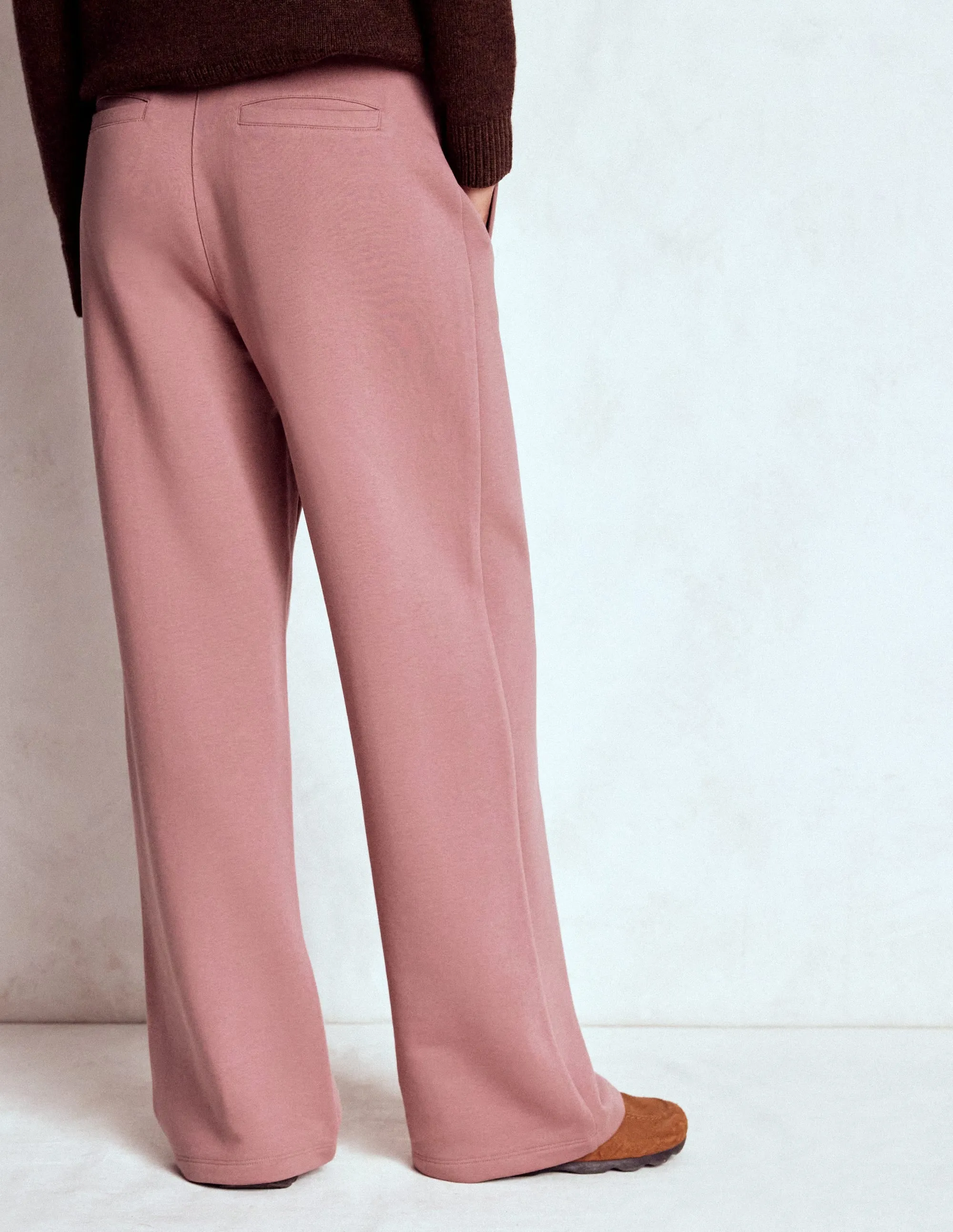 Laser Cut Edges Elastic Fit Wide Leg Joggers-Blushing Rose