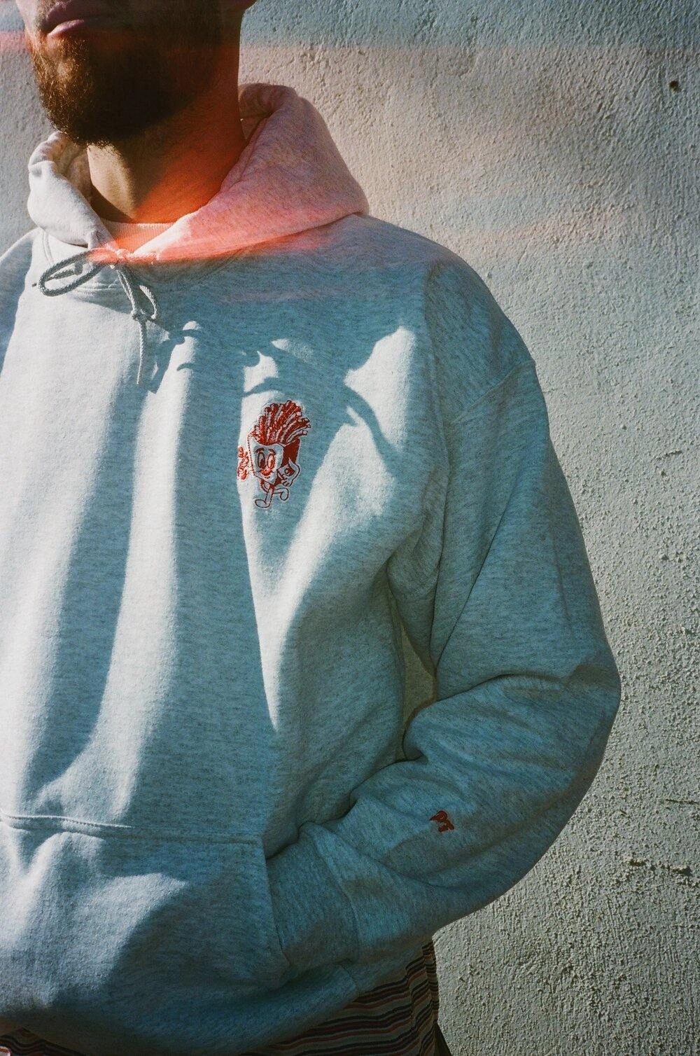 Fleece Lined Interior Workwear Inspired Pomme Frite 'Chips' Embroidered Hoodie - Ash