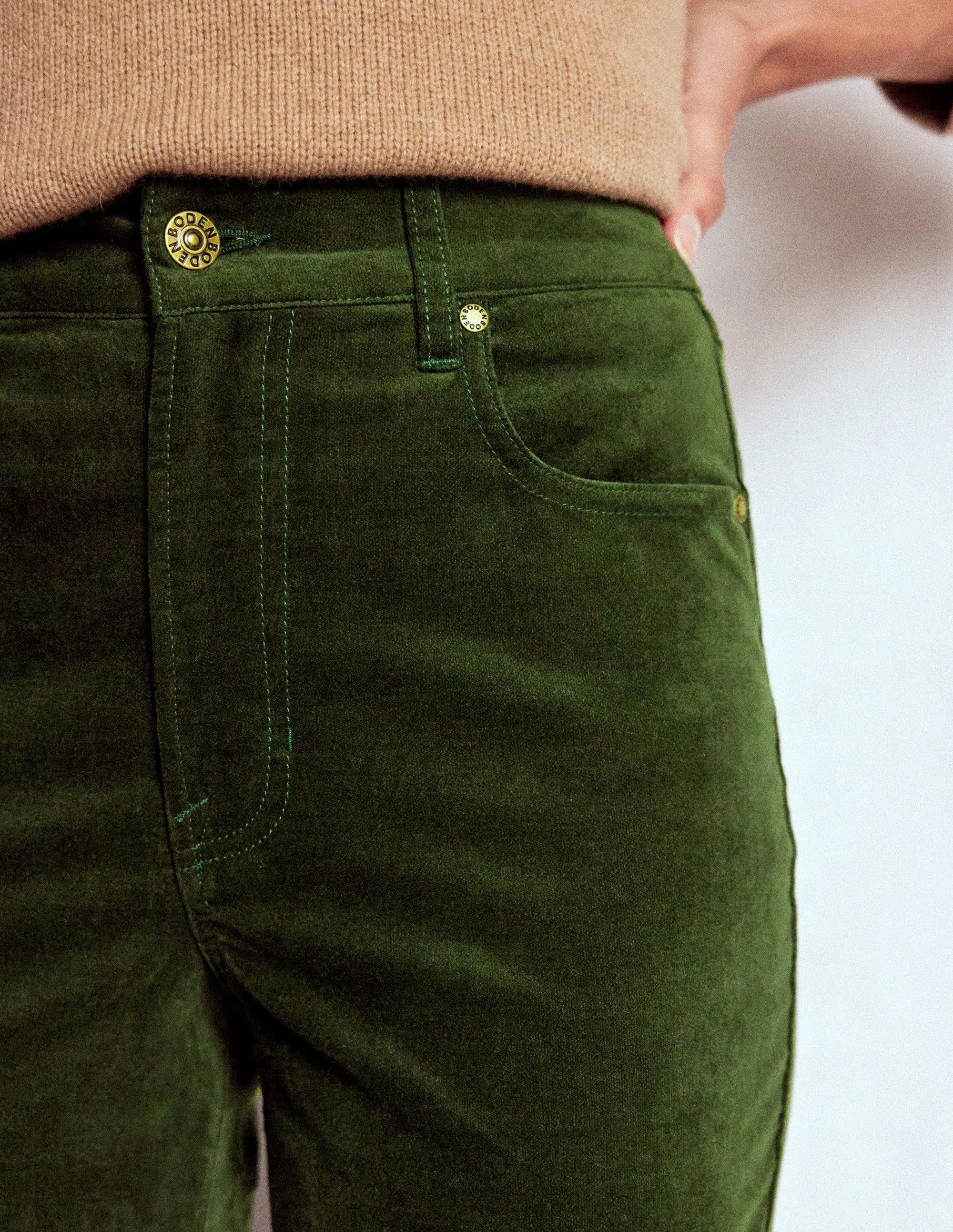 High Waist Stretch Move Freely Velveteen Straight Jeans-Forest Glade