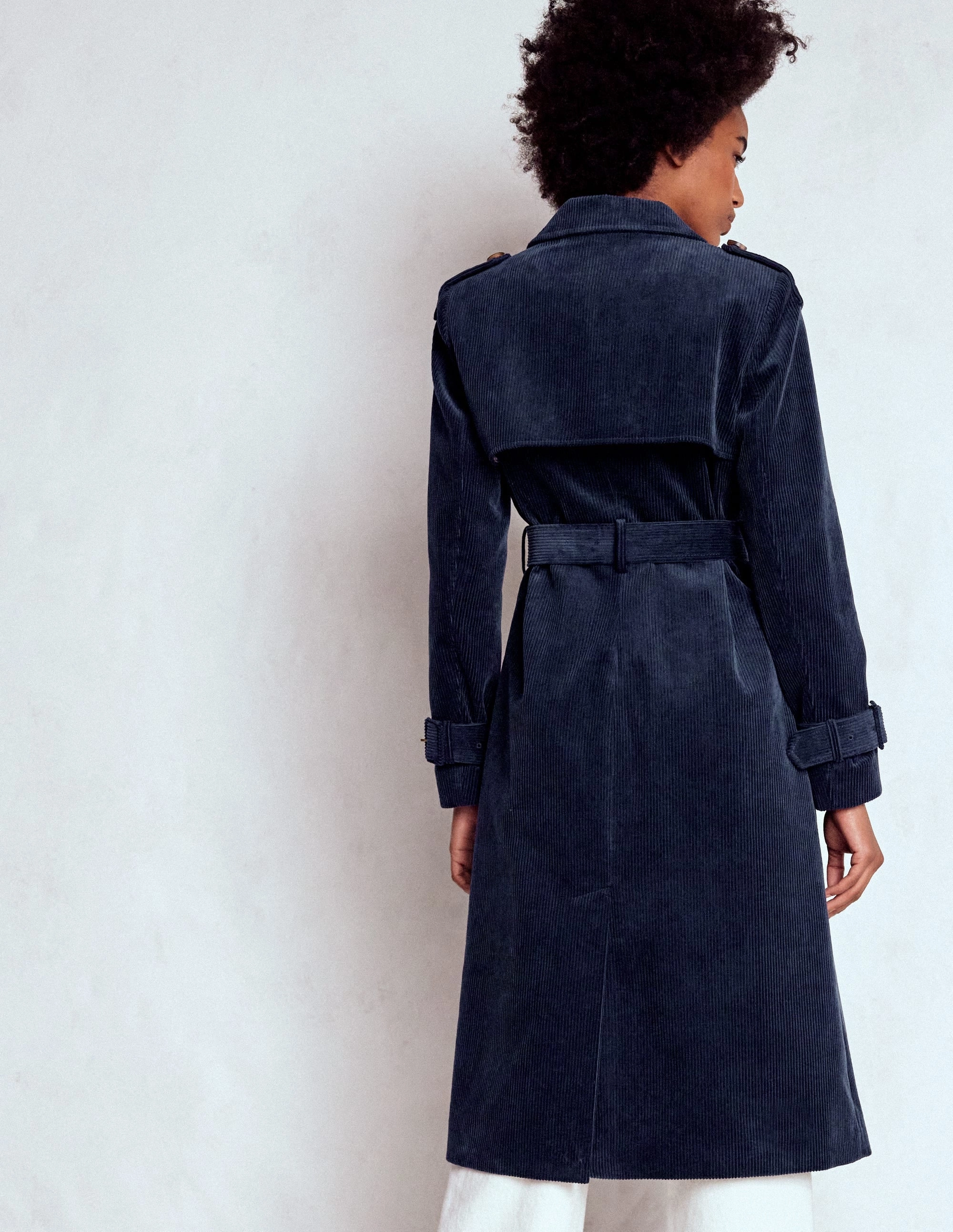 Cheltenham Cord Trench Coat-Navy Smooth Flat Collar