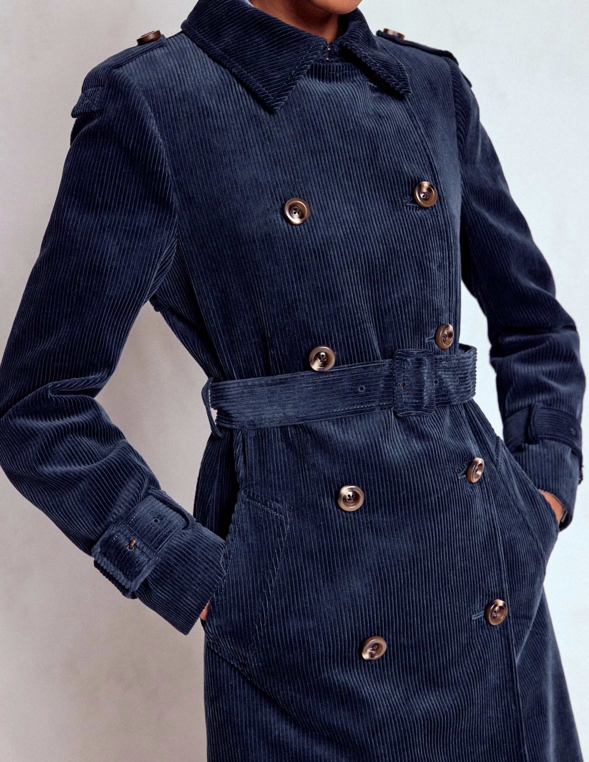 Practical Cold Piece Cheltenham Cord Trench Coat-Navy