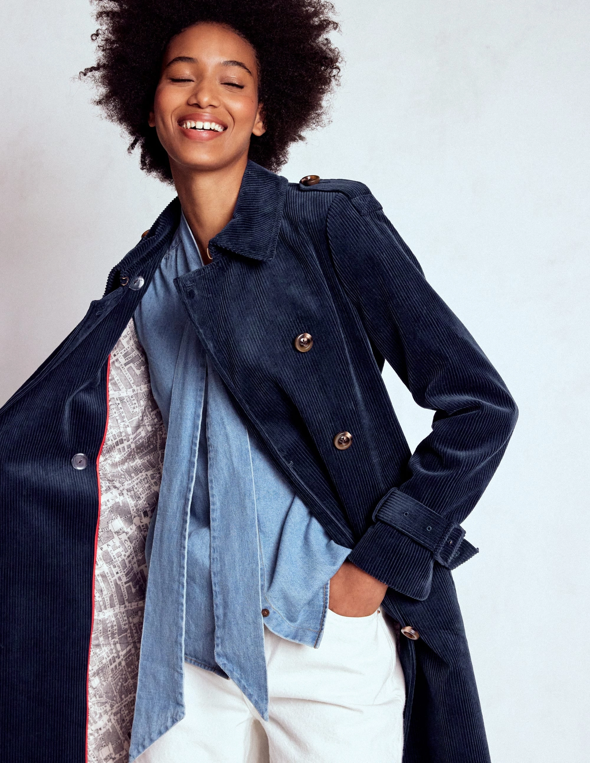 Long Length Windbreaker Inspired Fit Cheltenham Cord Trench Coat-Navy