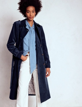 RibbedTrims Cheltenham Cord Trench Coat-Navy