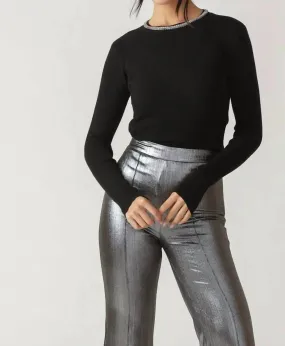 Cozy and trendy Rhinestone Neckline Knit Top In Black