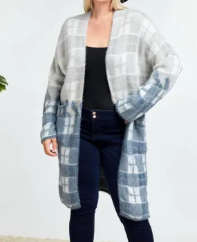 Fashion-Forward Look Color Block Plaid Pattern Long Cardigan In White