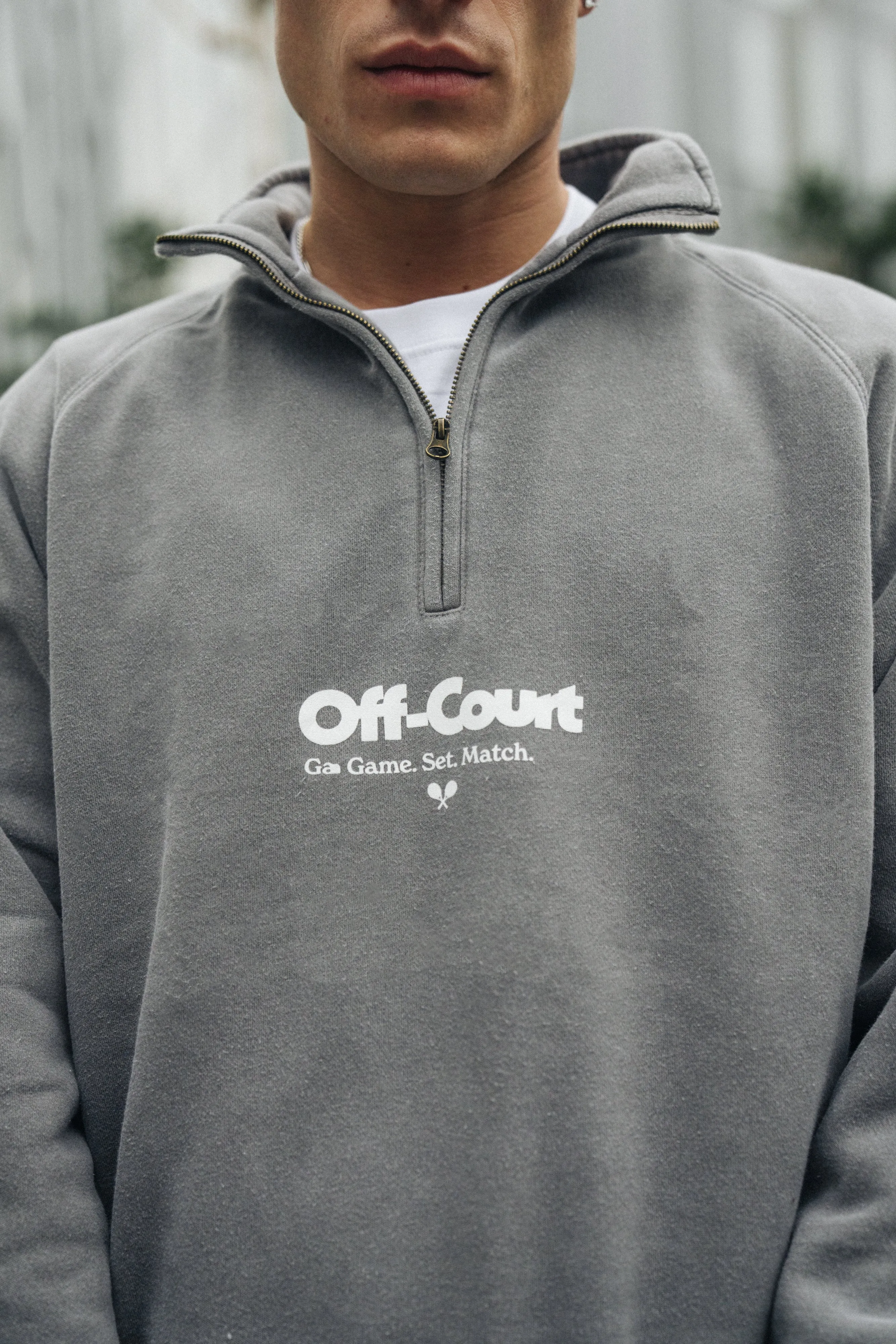 Lightweight Layer Vice 84 'Off-Court GSM' Washed 1/4 Zip Sweater - Charcoal