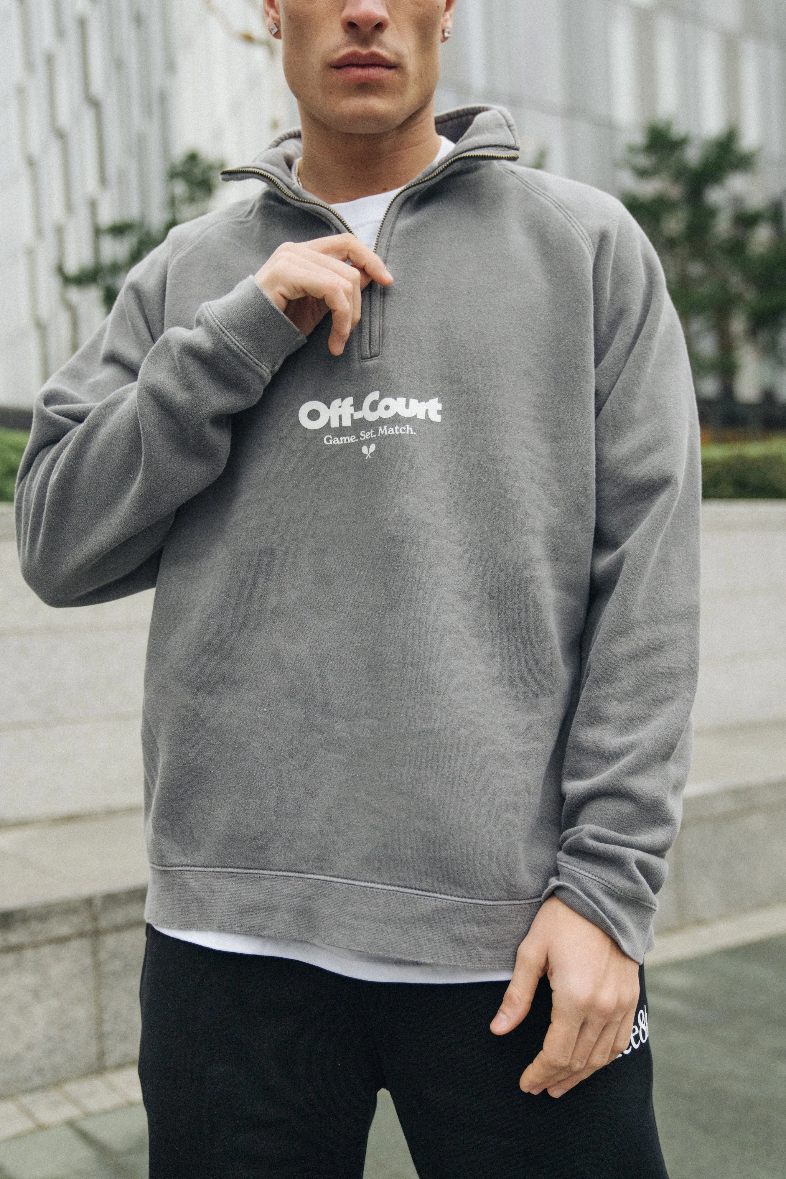 Snuggly Pieces Vice 84 'Off-Court GSM' Washed 1/4 Zip Sweater - Charcoal
