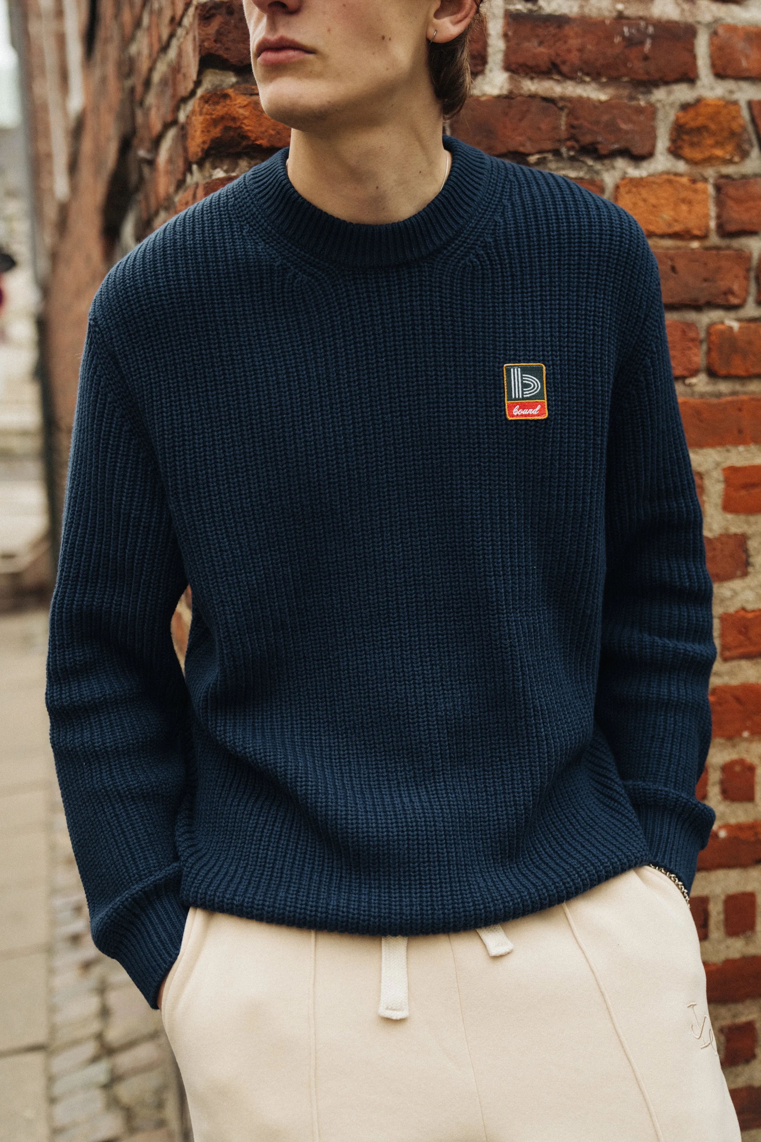Knit Essentials bound Retro Fisherman Rib Knit Sweater - Petrol Blue