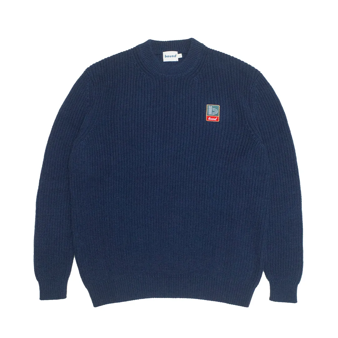 Heathered Effect Classic Fit bound Retro Fisherman Rib Knit Sweater - Petrol Blue