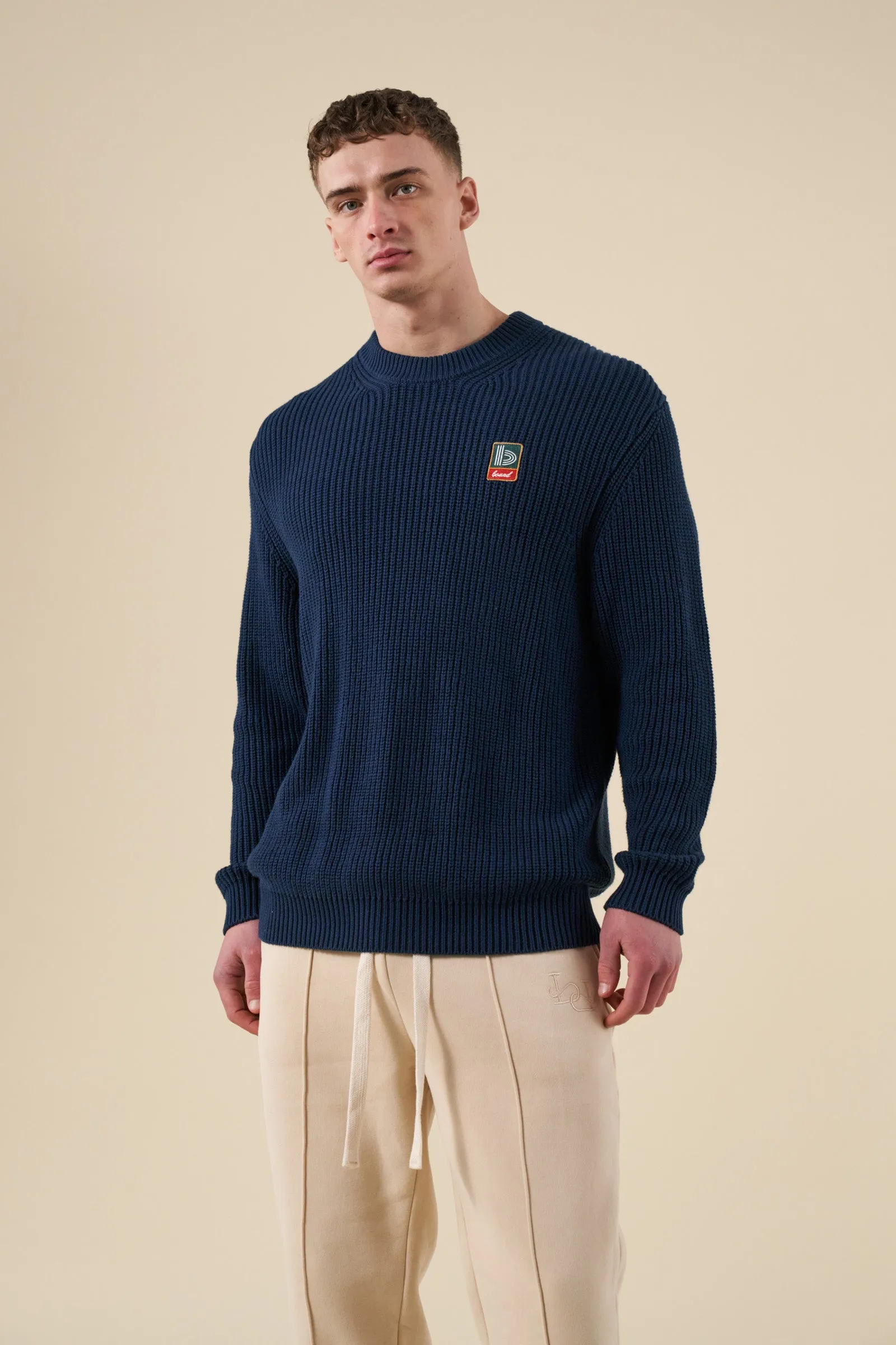 Casual Layering bound Retro Fisherman Rib Knit Sweater - Petrol Blue