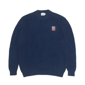 Heathered Effect Classic Fit bound Retro Fisherman Rib Knit Sweater - Petrol Blue