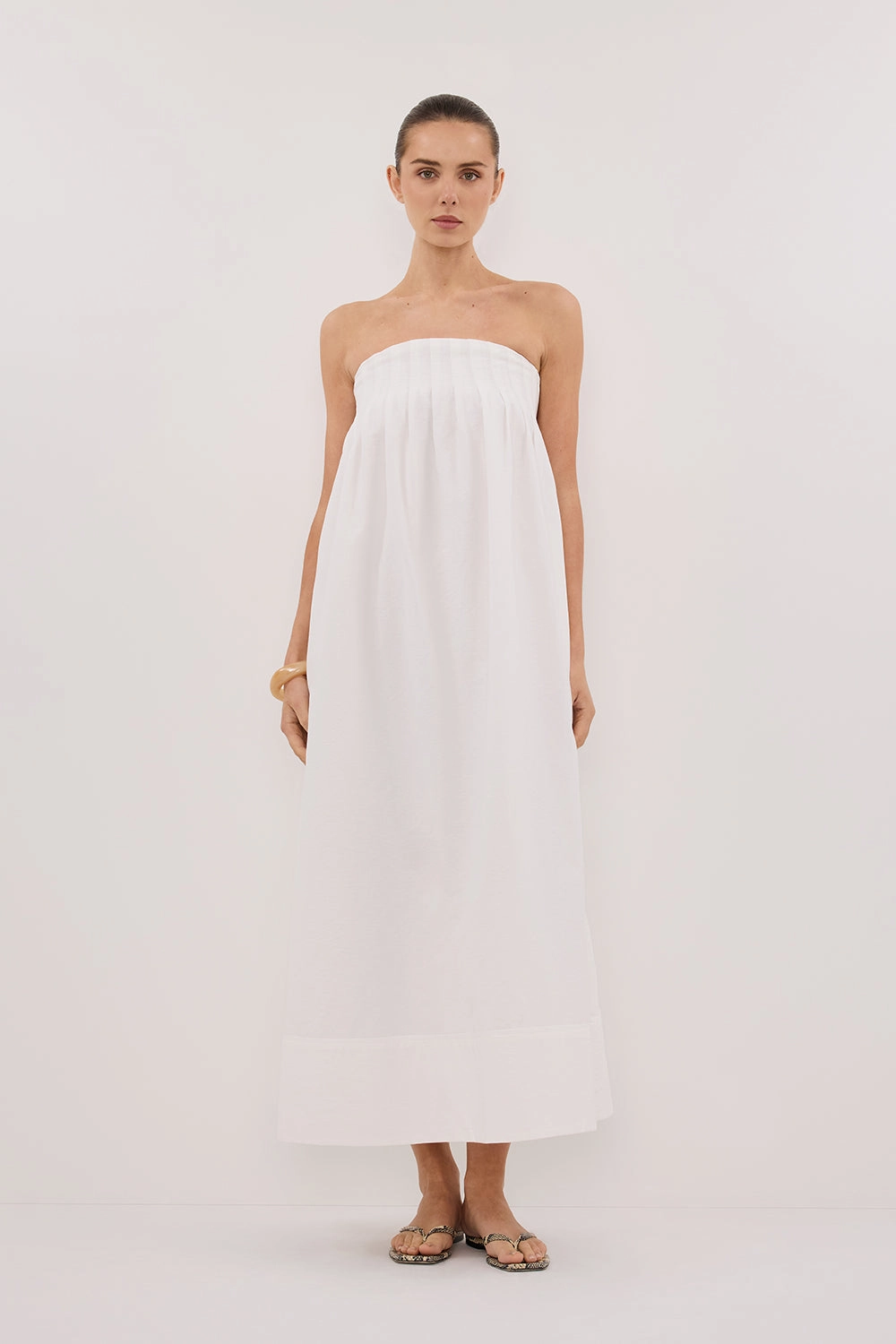 MORGAN WHITE STRAPLESS MIDI DRESS Mood Flex