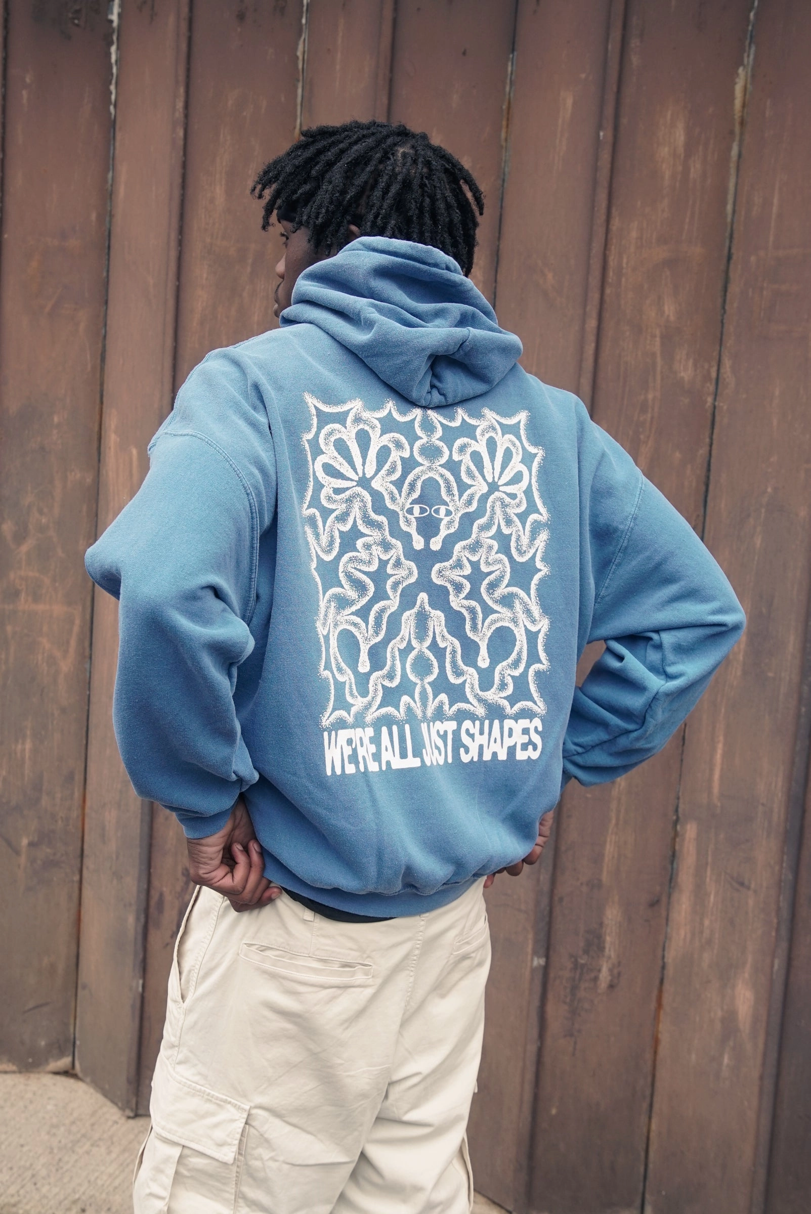 KBAR X UN:IK 'Shapes' Vintage Washed Hoodie - Slate Blue Waffle Knit Texture Koala like