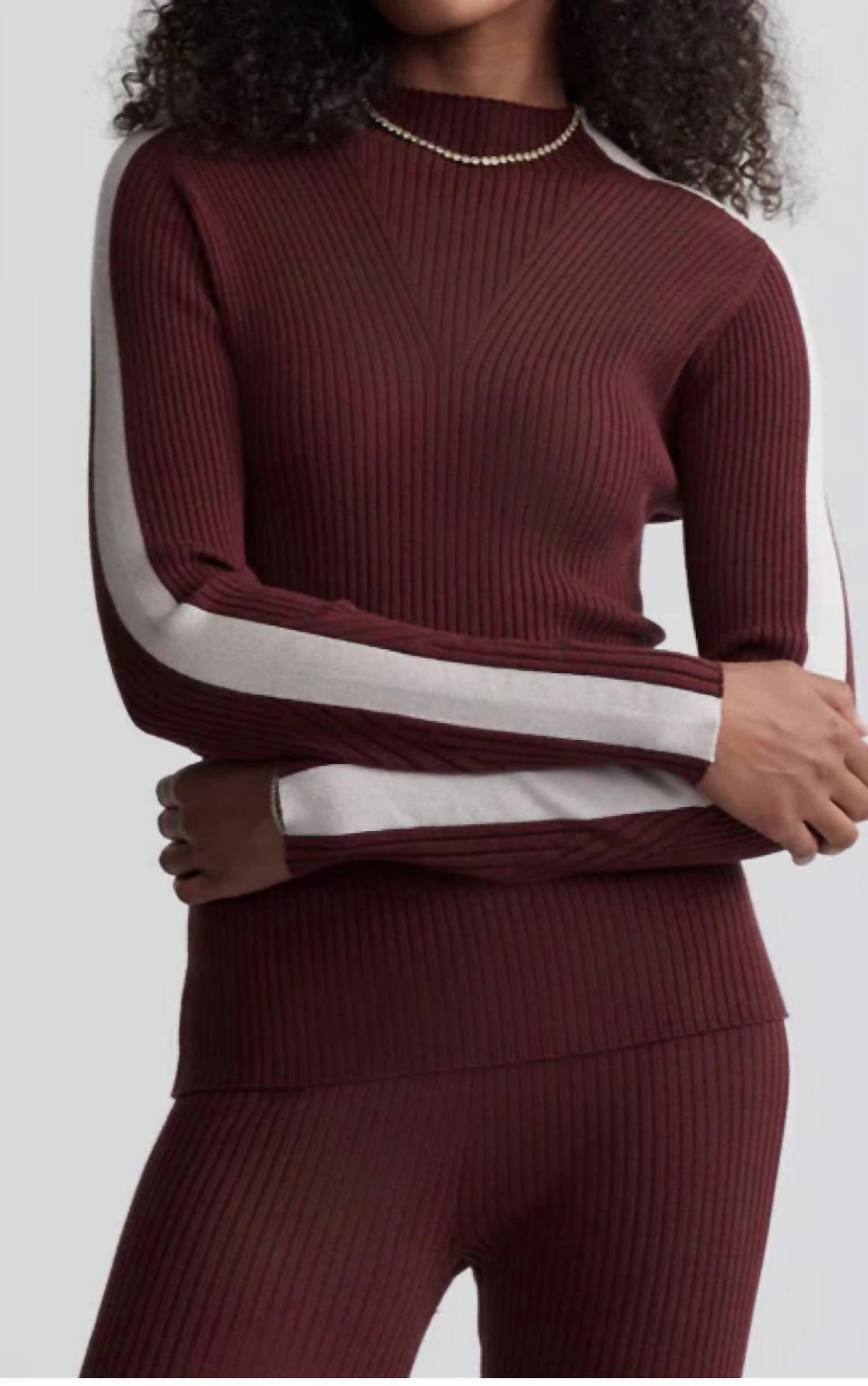 Wilshire Mock Neck Knit In Red Chocolate Fashion Essential Cozy Wearable