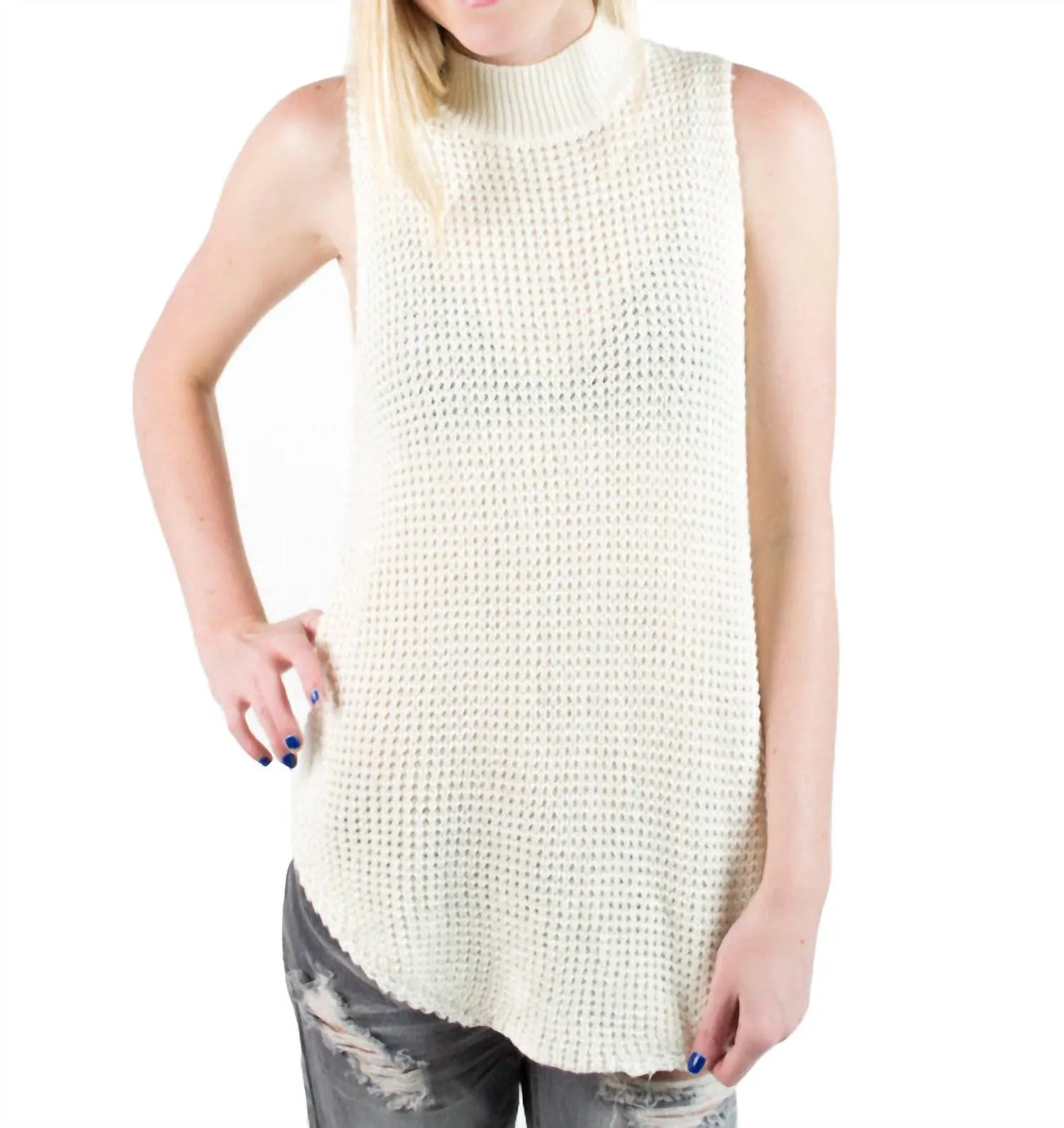 Women Bittersweet Chunky Wool Mock Neck Tunic Sweater Top In White Relaxed Comfort Luxury Comfort