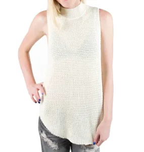 Stylish Comfort Women Bittersweet Chunky Wool Mock Neck Tunic Sweater Top In White