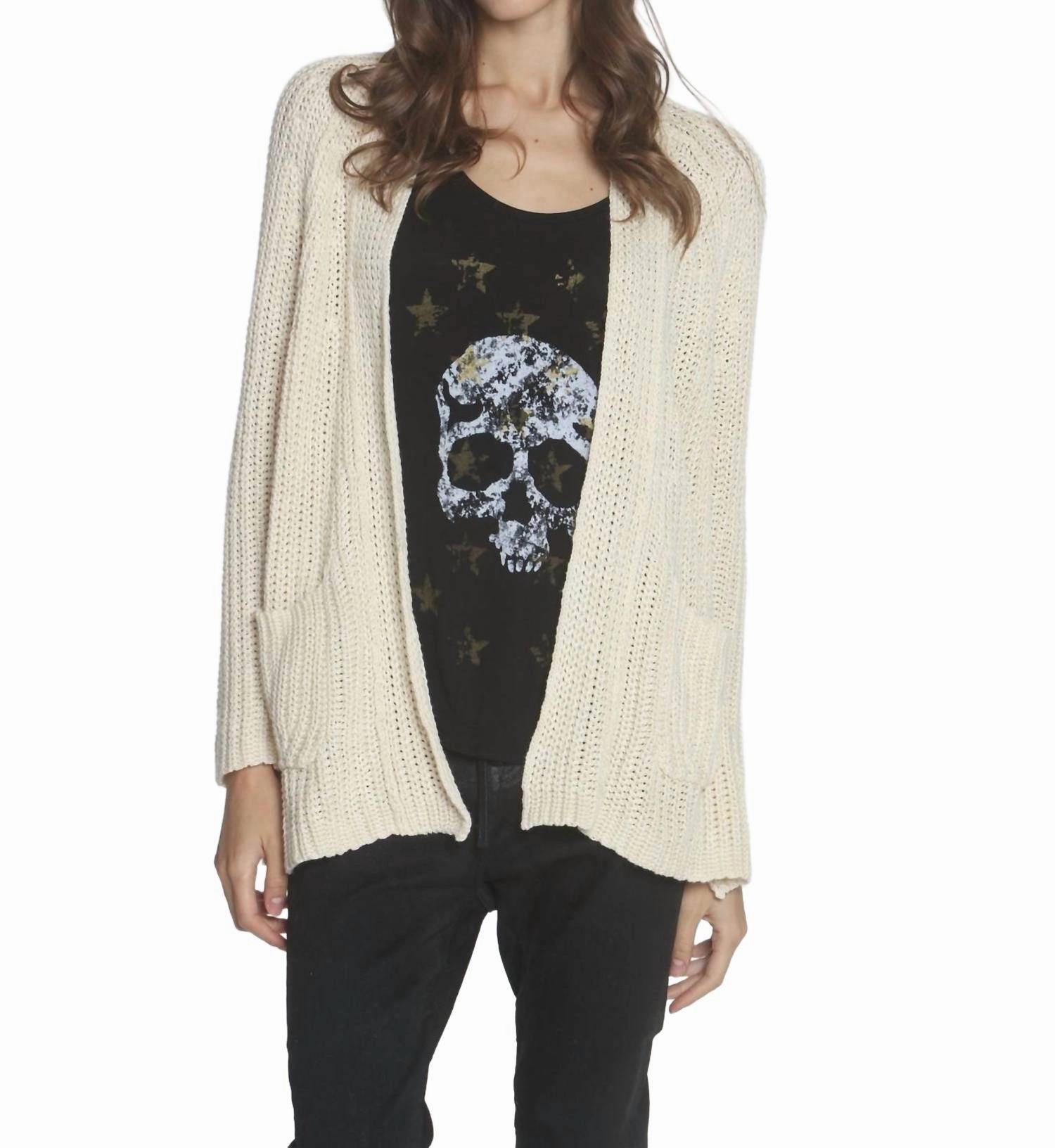 Chilly Day Style Women's Dillon Cable Cardigan In Oatmeal